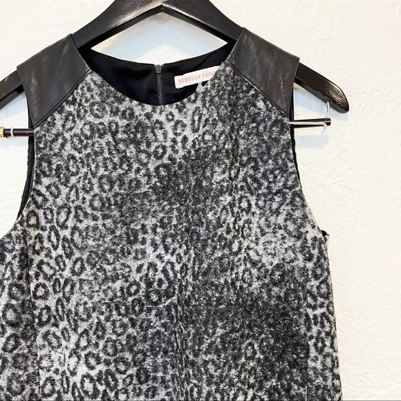 Rebecca Taylor Black Leather Wool Leopard Animal Print Dress Size 10 Medium M - Picture 3 of 8